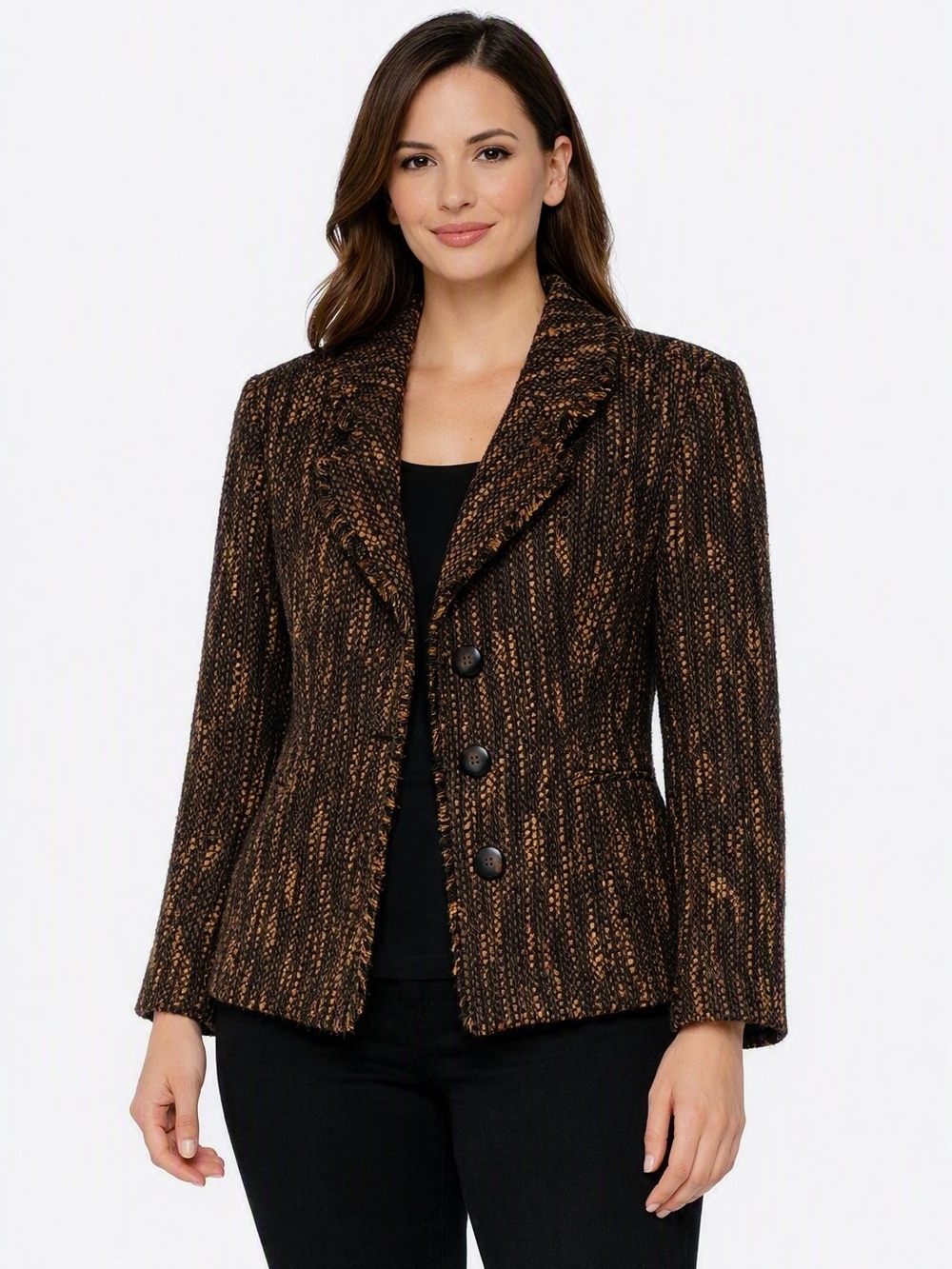 Women’s Brown & Gold Tweed Blazer – Size 16 – CLC – Preowned - Vintage